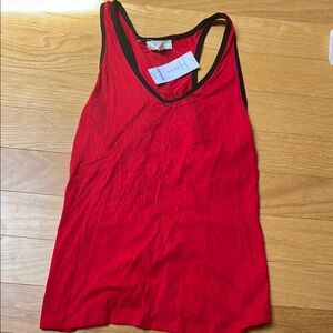 Red Ribbed Fitted Sleeveless Tank Top